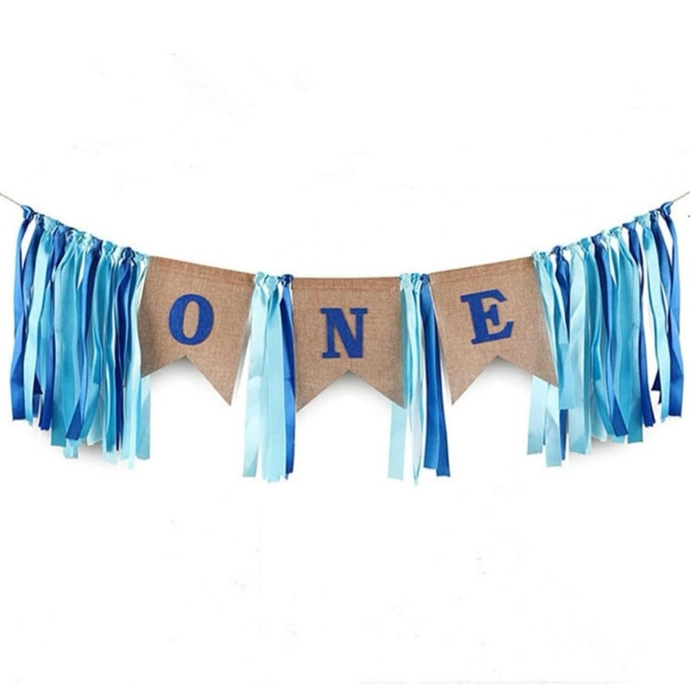 SS Cohen Baby Boy Blue 1st birthday Burlap Highchair Banner